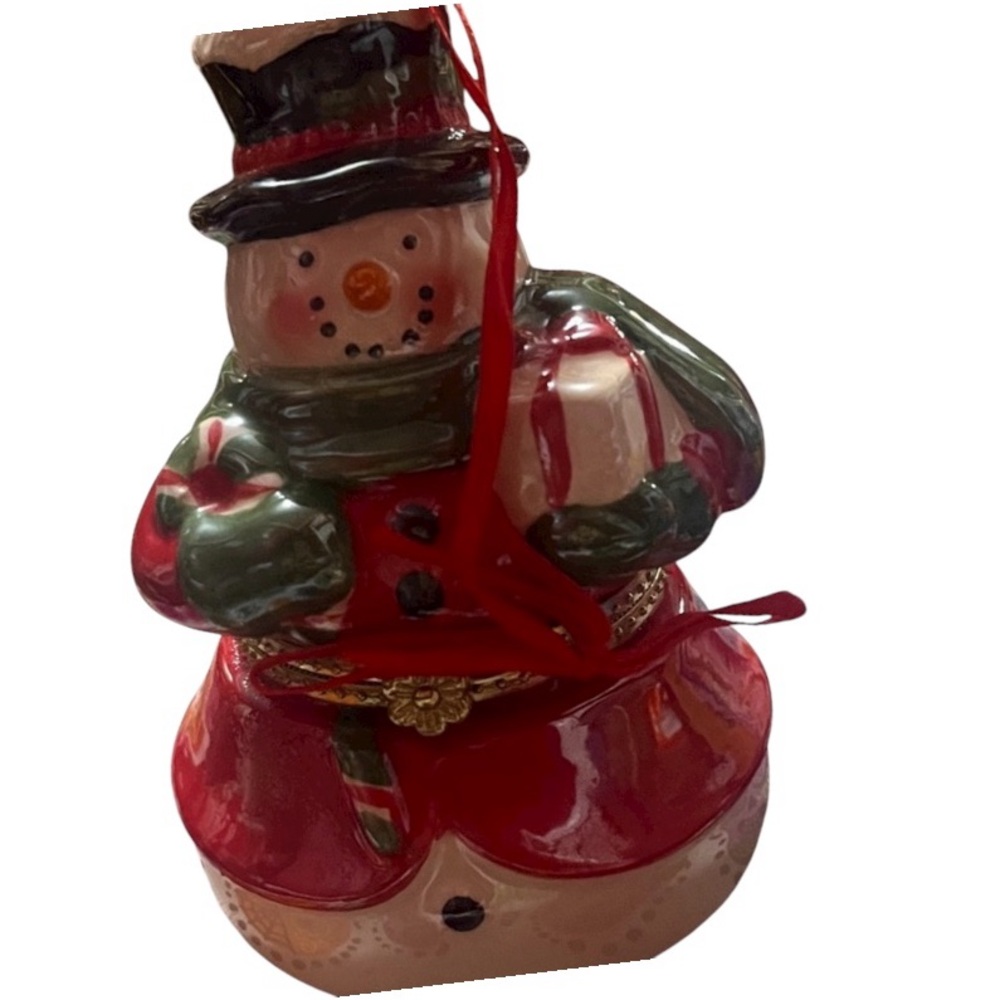 Mr.ChristmasSnowman Porcelain Music Box Ornament Revolving Ice Skaters